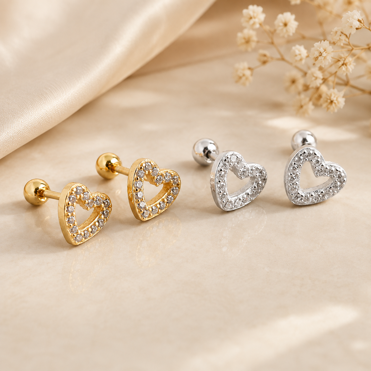 Stainless Steel Heart Earring Set