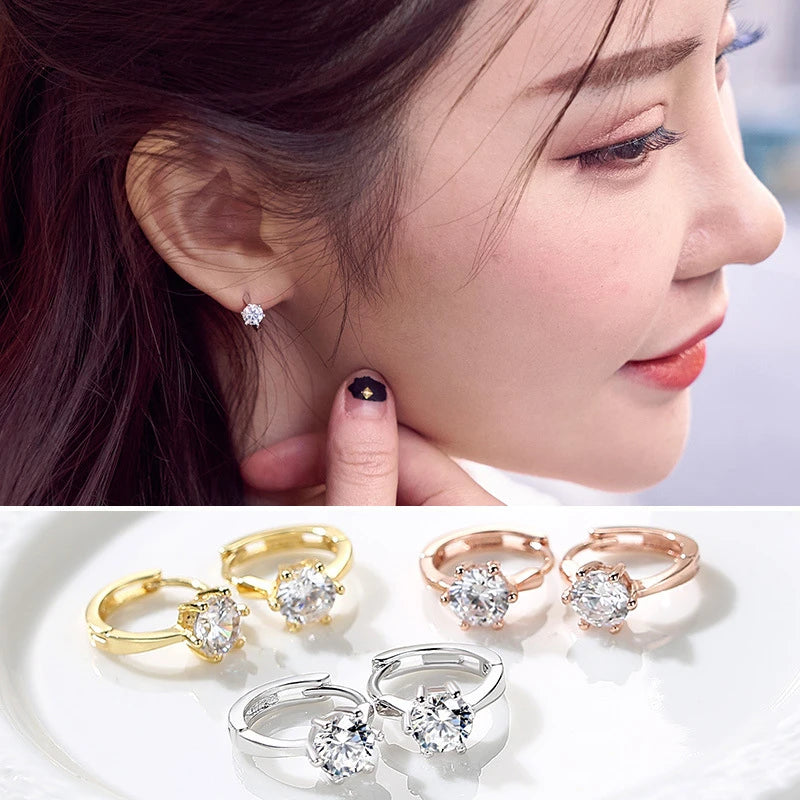 925 Brincos De Prata Esterlina Mosaico Cz Quatro Garras ZircãO Brincos Para Mulher Oorbellen Brincos Pendientes  E287