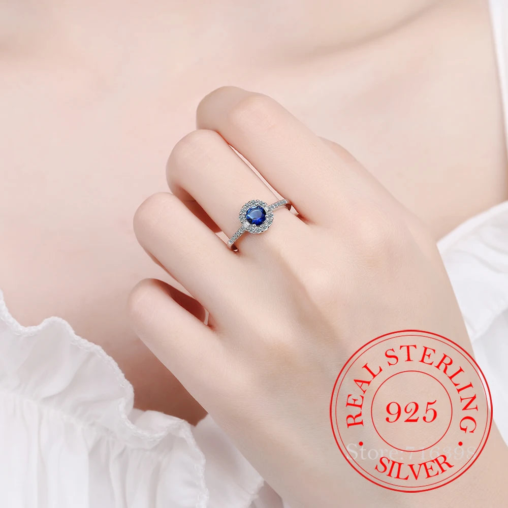925 Sterling Silver New Woman Fashion Jewelry High Quality Crystal Zircon Blue Sapphire Open Adjustable Ring anillos mujer