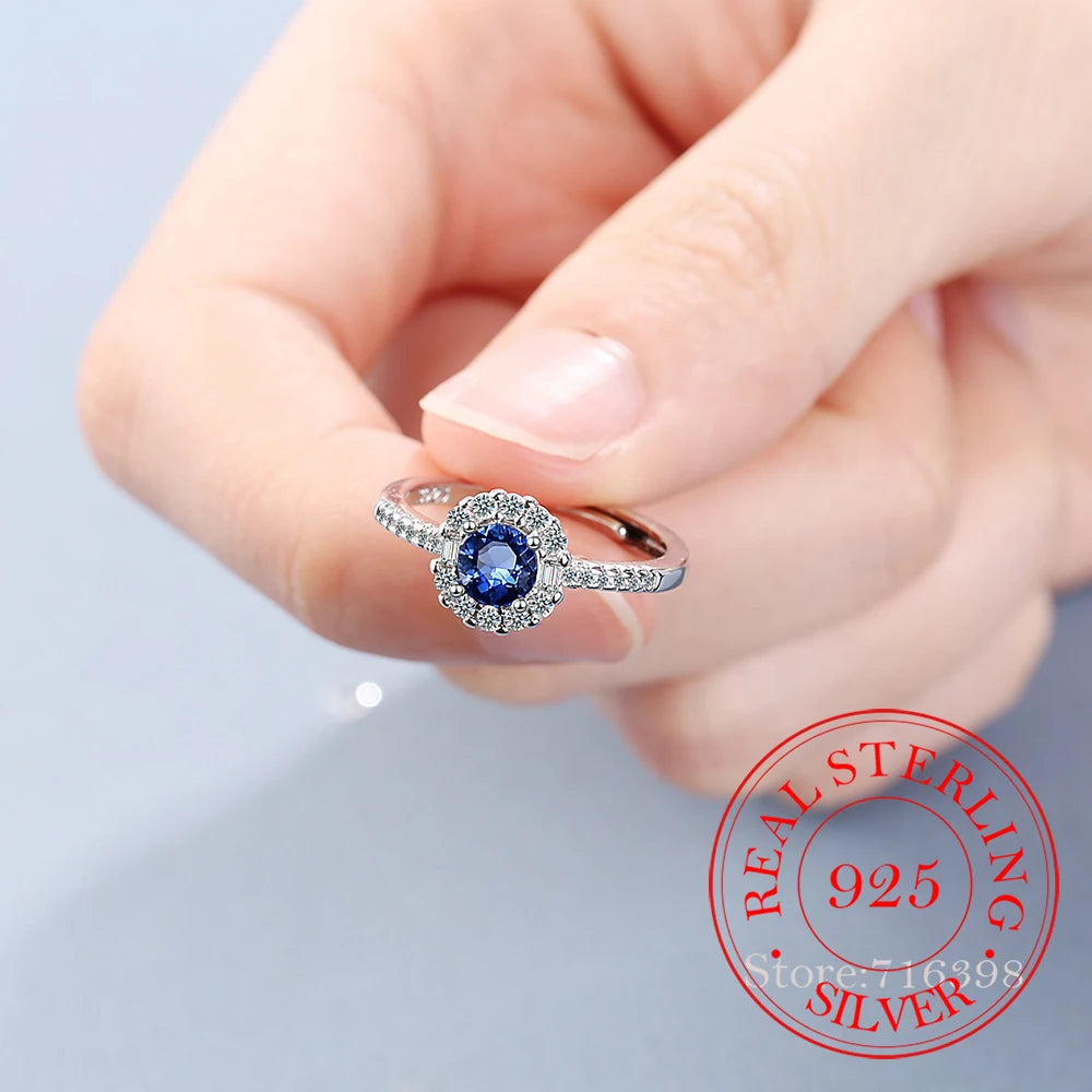 925 Sterling Silver New Woman Fashion Jewelry High Quality Crystal Zircon Blue Sapphire Open Adjustable Ring anillos mujer