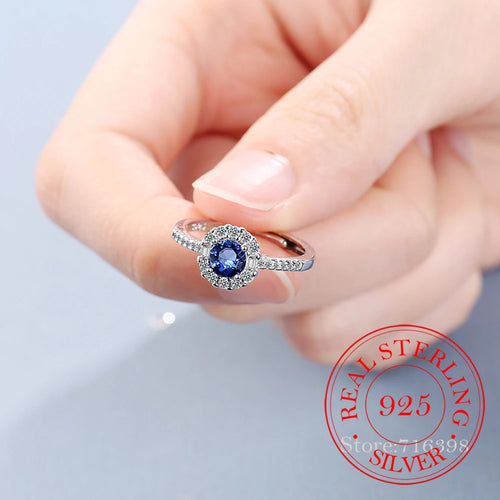Anillo ajustable de plata S925 con cristal zafiro