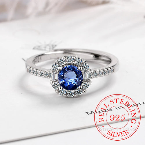 Adjustable S925 silver ring with sapphire crystal