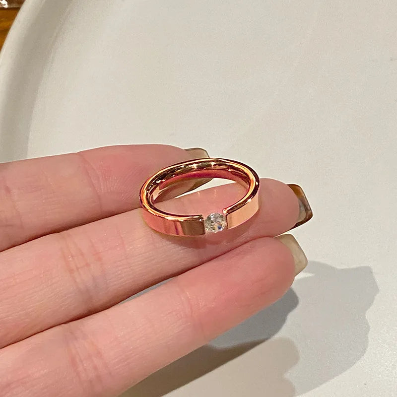 Stainless Steel Rings for Women Minimalist Silver Color Zircon Ring Men Fashion Engagement Wedding Jewelry Gifts Anillos Кол