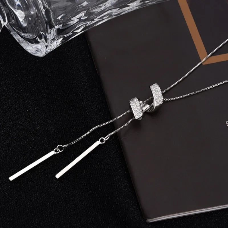 Silver Color Long Tassel Threaded Pendant Necklace for Women Simple Fashion Clavicle Chain Party Jewelry Accessory Gifts