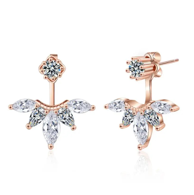 Front Back Double Sided Moissanite Stud Earring Pendientes Plata 925 Sterling Silver Earrings For Women 2 in 1 Ear Jewelry
