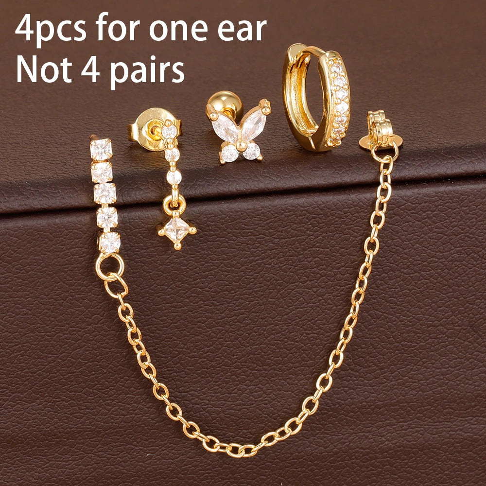 Set of 4 dangle chain earrings