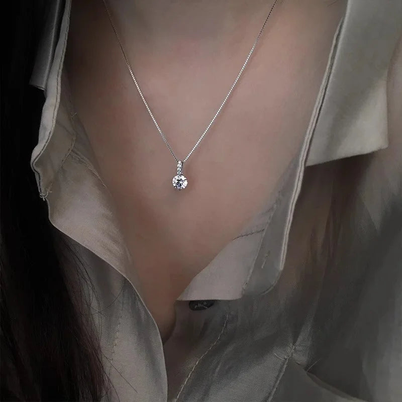 925 Silver Plated Zircon Necklace for Women Elegant Geometric Round Neck Chain Girls Wedding Party Jewelry Gifts e1080