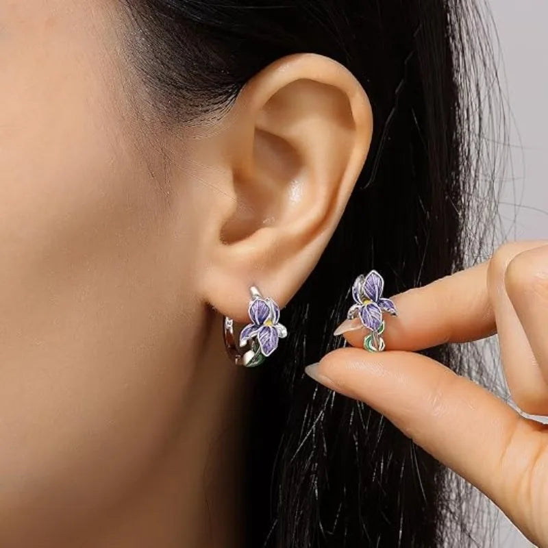 S925 Silver Earrings with Purple Flower