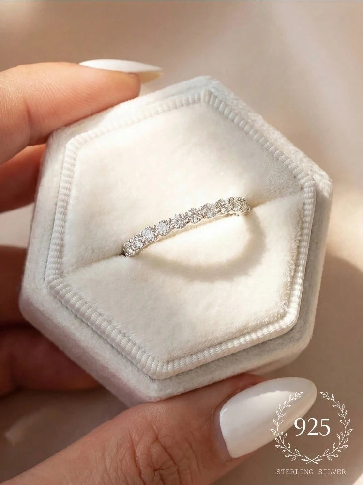 925 Sterling Silver Fashion Shiny Multicolored Full Zircon Stackable Plain Ring For Women Daily Party Personalized Fine Jewelry