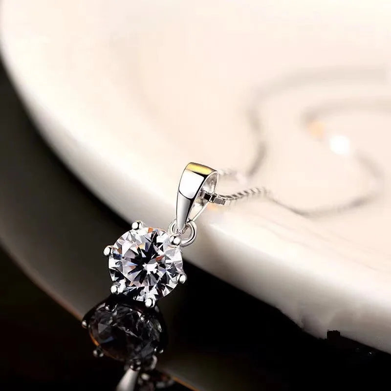 925 Sterling Silver Necklace Pendant Shining 2ct 5A Zircon for Women Wedding Jewelry Engagement Charm Party Gift Fine box chain