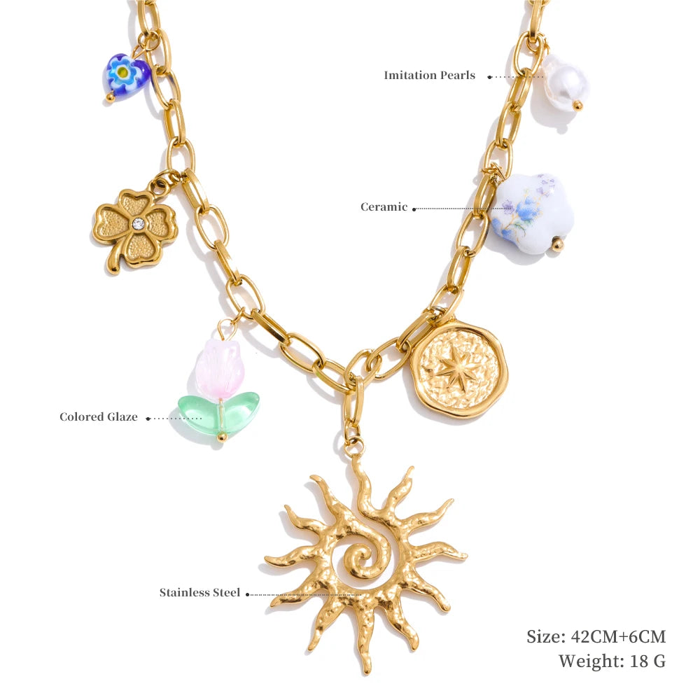 Stainless steel sun charm pendant