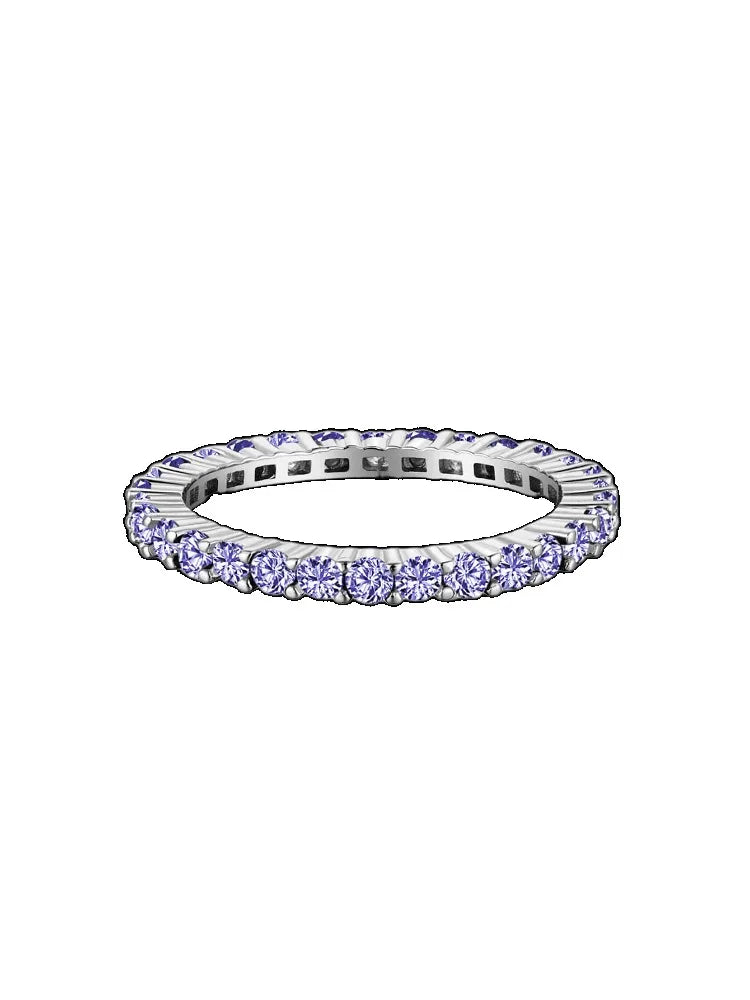 925 Sterling Silver Fashion Shiny Multicolored Full Zircon Stackable Plain Ring For Women Daily Party Personalized Fine Jewelry
