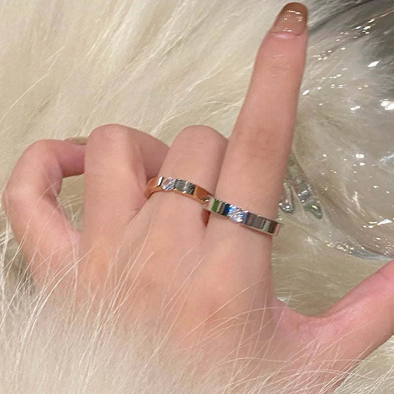 Stainless Steel Rings for Women Minimalist Silver Color Zircon Ring Men Fashion Engagement Wedding Jewelry Gifts Anillos Кол
