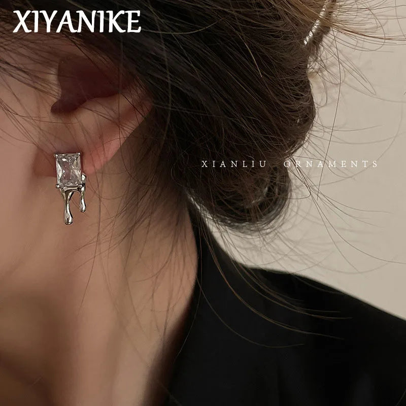XIYANIKE Sexy Lava Square Zircon Stud Earrings For Women Girl Luxury New Fashion Vintage Ear Jewelry Party Gift pendientes mujer