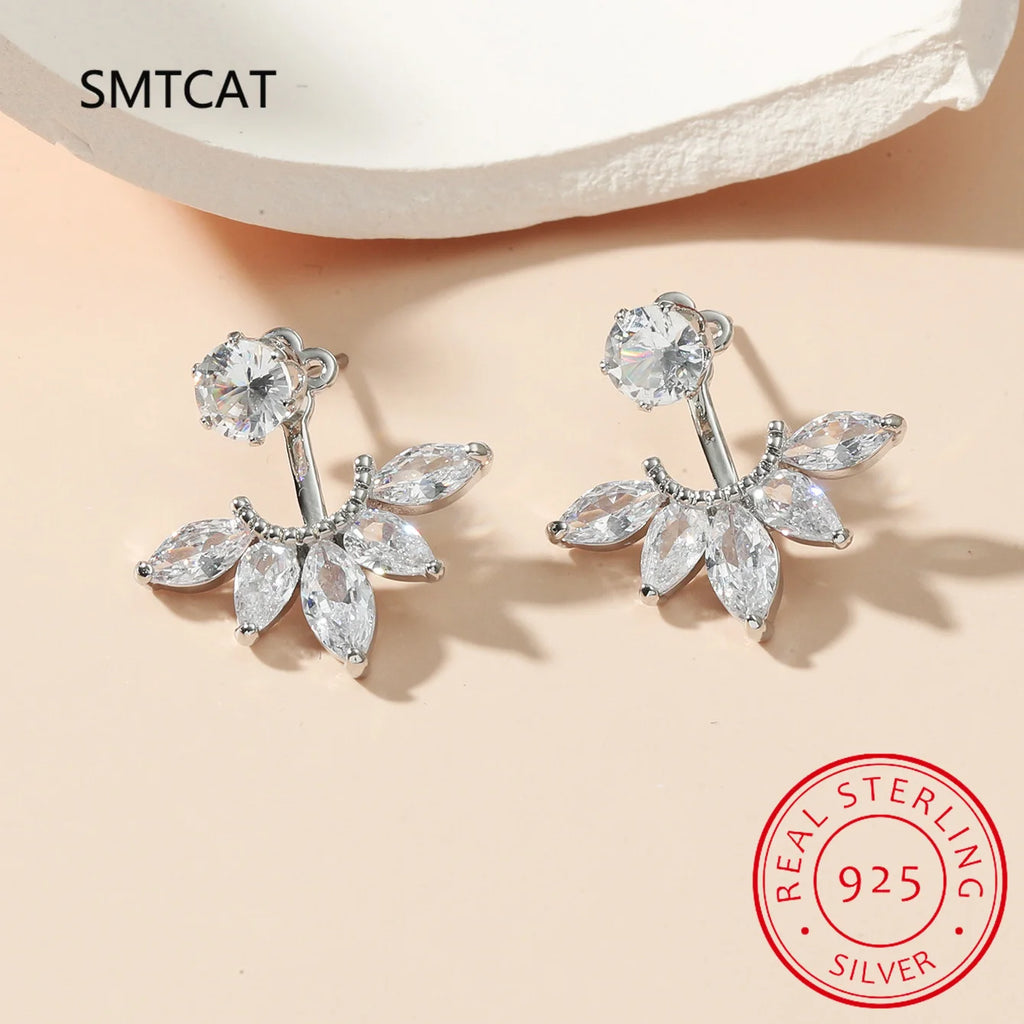 Front Back Double Sided Moissanite Stud Earring Pendientes Plata 925 Sterling Silver Earrings For Women 2 in 1 Ear Jewelry