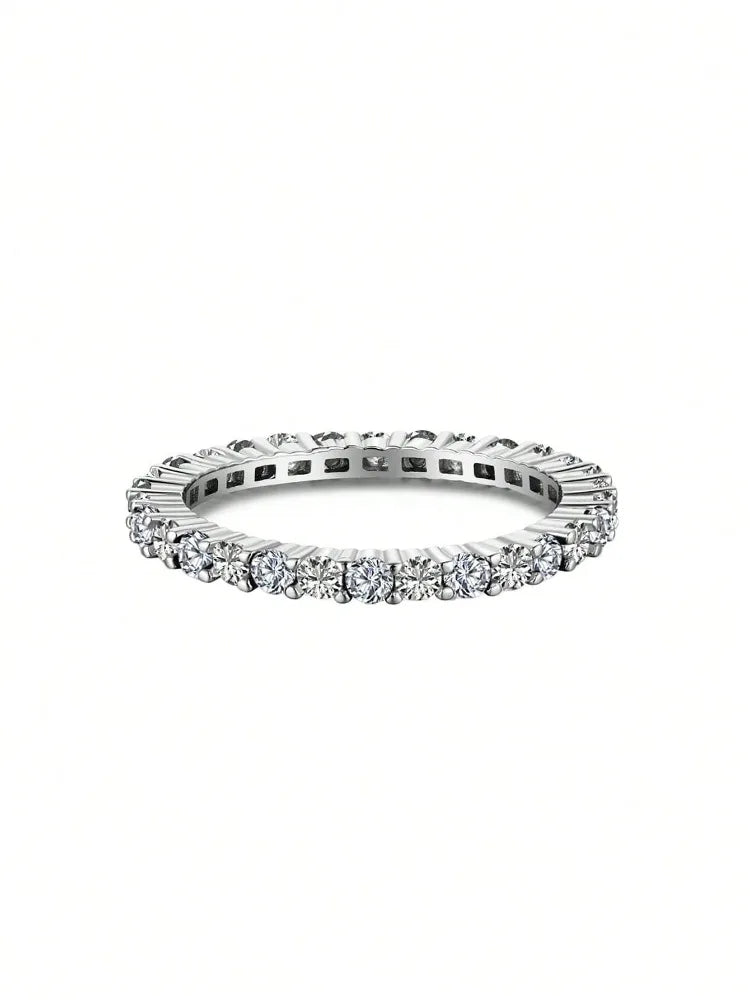 925 Sterling Silver Fashion Shiny Multicolored Full Zircon Stackable Plain Ring For Women Daily Party Personalized Fine Jewelry