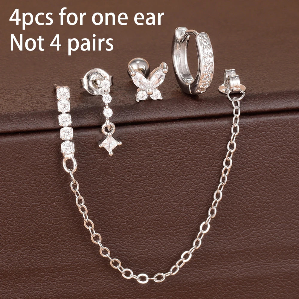 Set of 4 dangle chain earrings