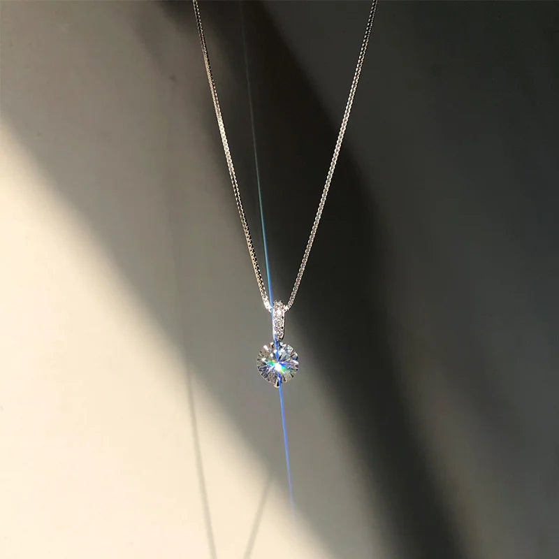 925 Silver Plated Zircon Necklace for Women Elegant Geometric Round Neck Chain Girls Wedding Party Jewelry Gifts e1080