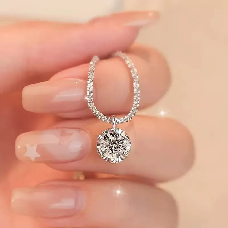 925 Sterling Silver Necklace Zircon Pendant Sparkling Necklace Clavicle Chain Women's Party Jewelry Gift