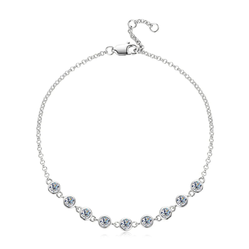 RAPRGOLD S925 Sterling Silver Bracelet for Women Round All Moissanite Charm Bracelets Chain Wedding Fine Jewelry Gifts Pulseras