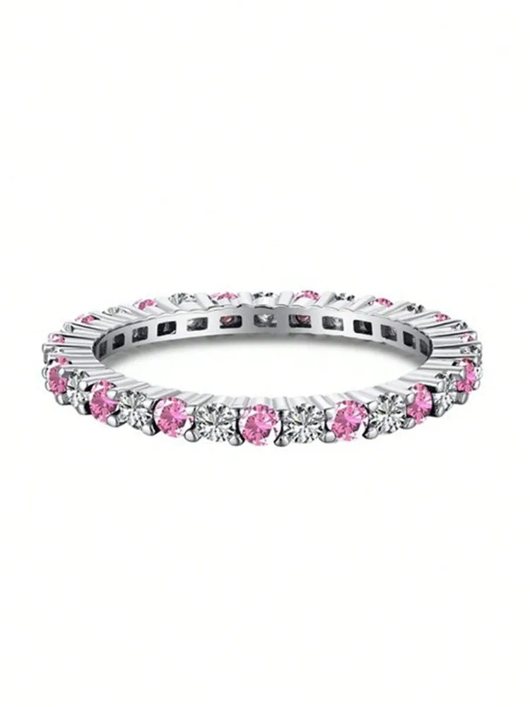 925 Sterling Silver Fashion Shiny Multicolored Full Zircon Stackable Plain Ring For Women Daily Party Personalized Fine Jewelry