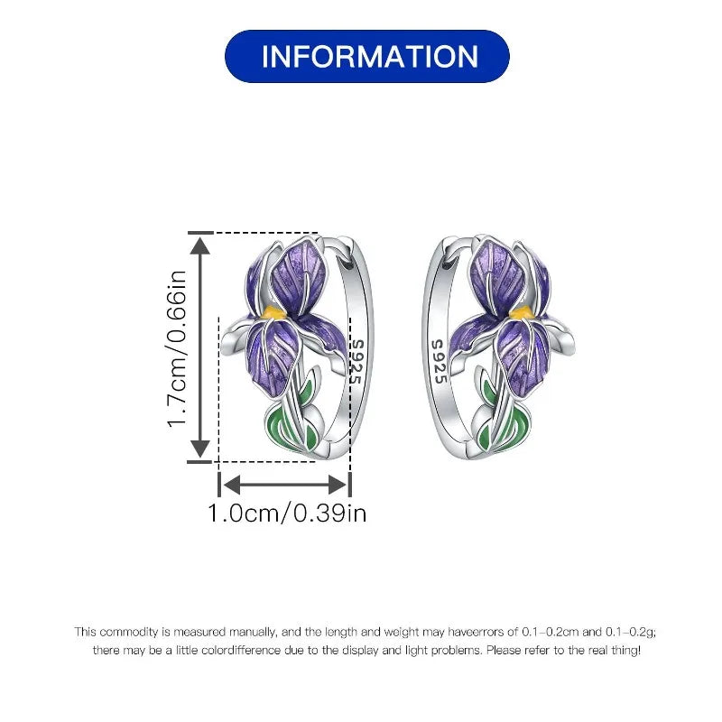 S925 Silver Earrings with Purple Flower