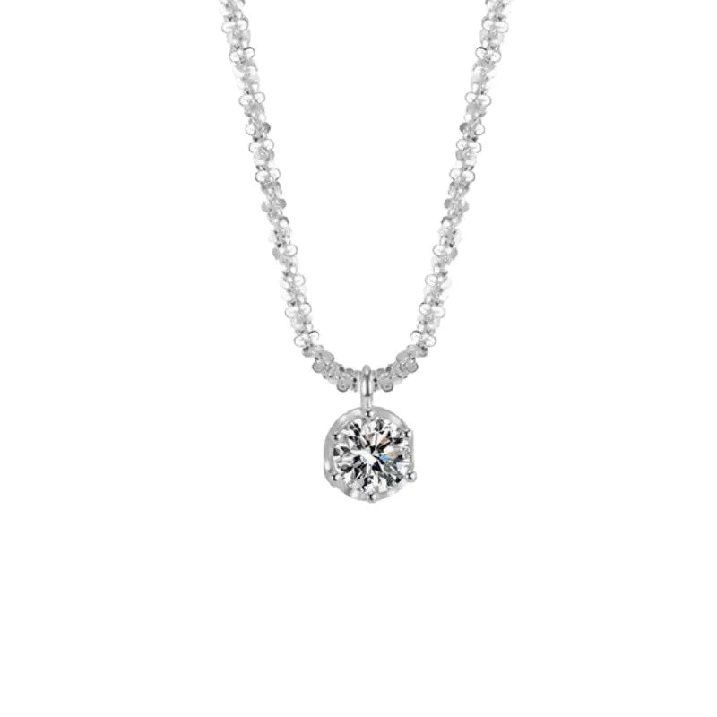 925 Sterling Silver Necklace Zircon Pendant Sparkling Necklace Clavicle Chain Women's Party Jewelry Gift