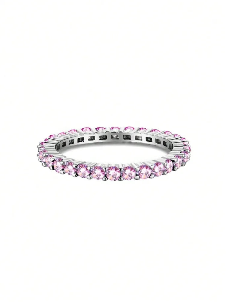925 Sterling Silver Fashion Shiny Multicolored Full Zircon Stackable Plain Ring For Women Daily Party Personalized Fine Jewelry