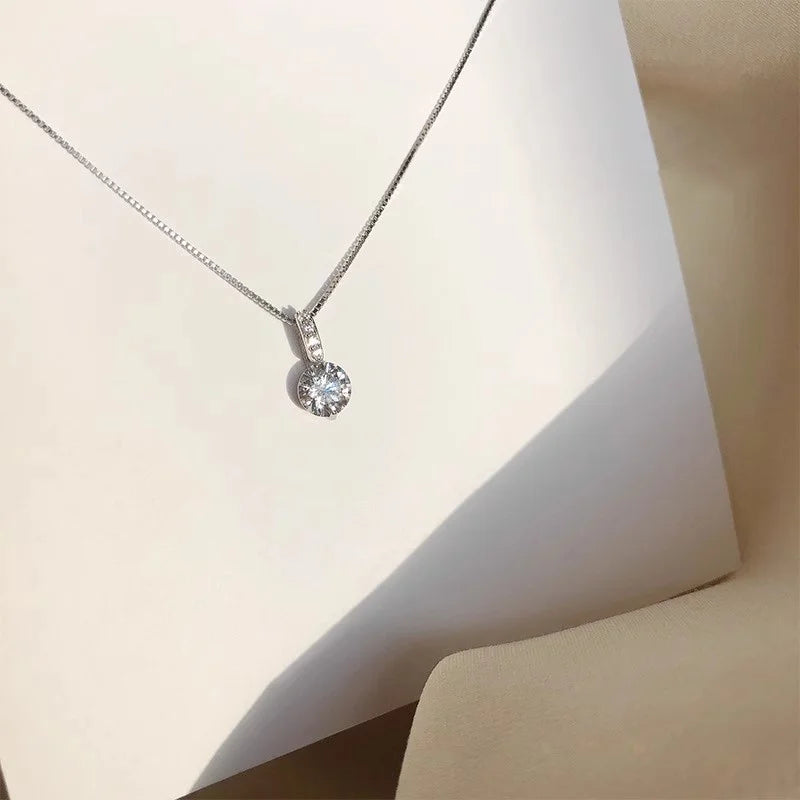 925 Silver Plated Zircon Necklace for Women Elegant Geometric Round Neck Chain Girls Wedding Party Jewelry Gifts e1080
