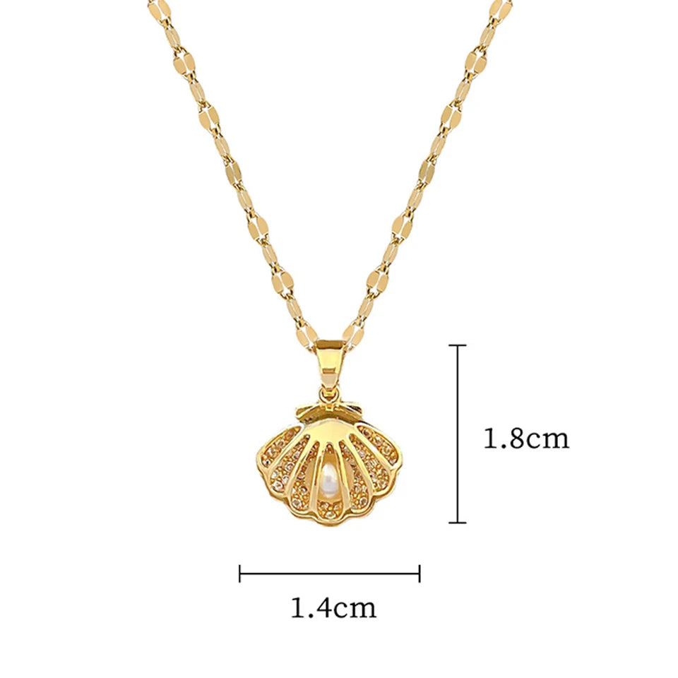 Shell necklace with pearl in stainless steel