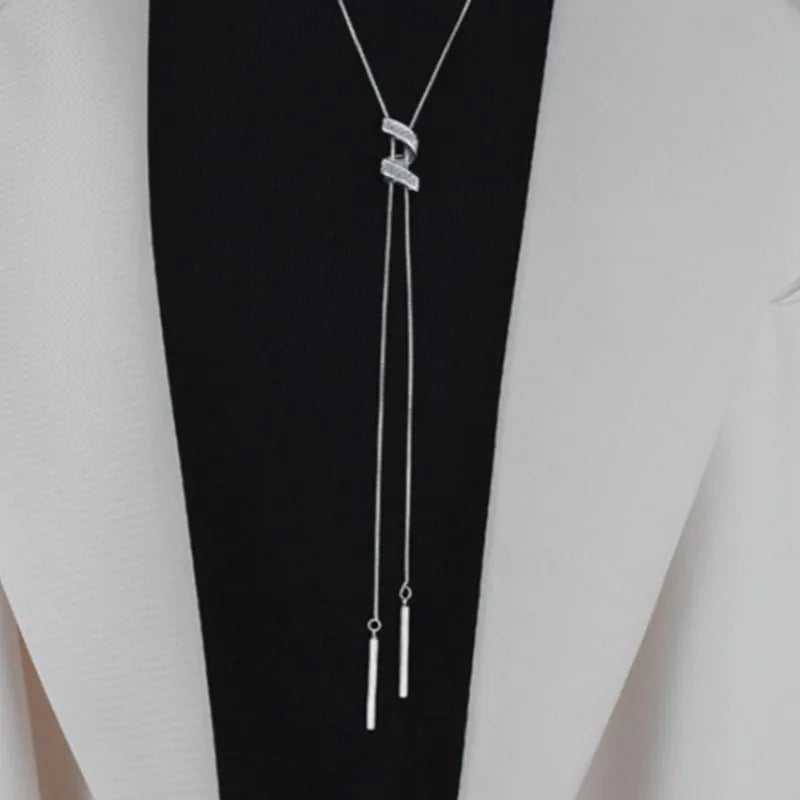 Silver Color Long Tassel Threaded Pendant Necklace for Women Simple Fashion Clavicle Chain Party Jewelry Accessory Gifts