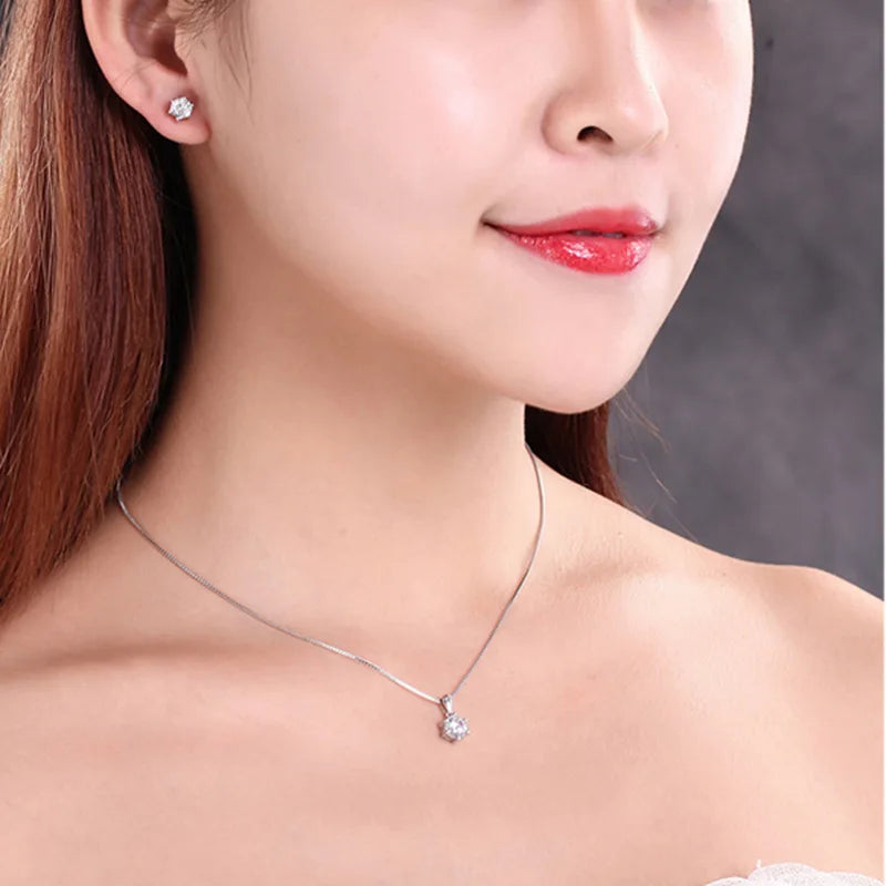 925 Sterling Silver Necklace Pendant Shining 2ct 5A Zircon for Women Wedding Jewelry Engagement Charm Party Gift Fine box chain