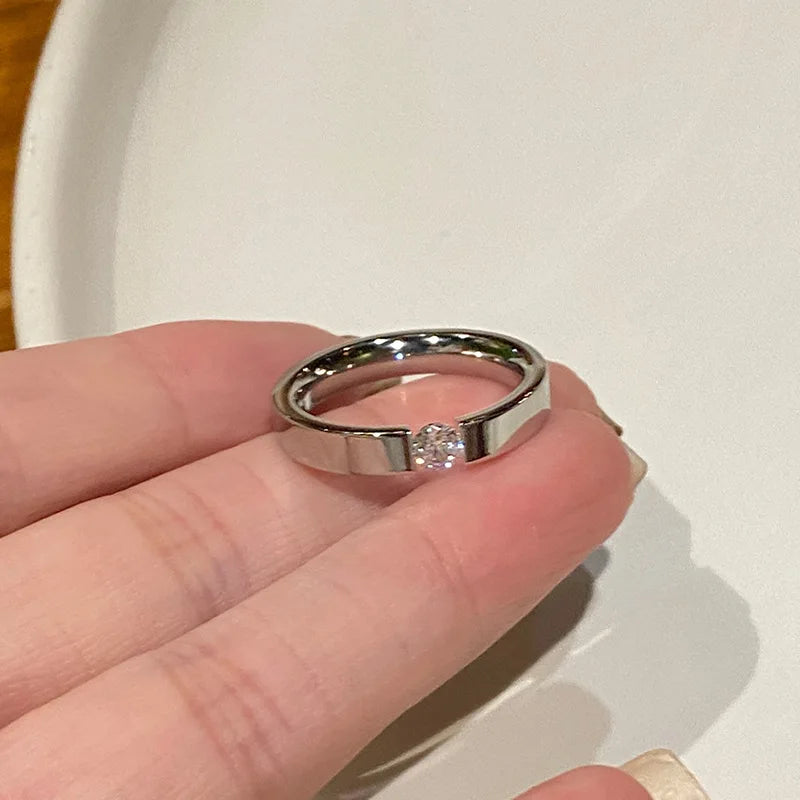 Stainless Steel Rings for Women Minimalist Silver Color Zircon Ring Men Fashion Engagement Wedding Jewelry Gifts Anillos Кол