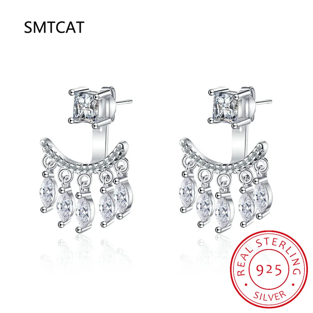 Front Back Double Sided Moissanite Stud Earring Pendientes Plata 925 Sterling Silver Earrings For Women 2 in 1 Ear Jewelry