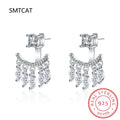 Front Back Double Sided Moissanite Stud Earring Pendientes Plata 925 Sterling Silver Earrings For Women 2 in 1 Ear Jewelry