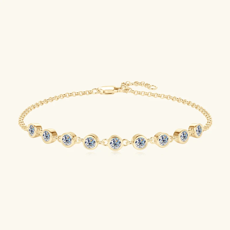 RAPRGOLD S925 Sterling Silver Bracelet for Women Round All Moissanite Charm Bracelets Chain Wedding Fine Jewelry Gifts Pulseras
