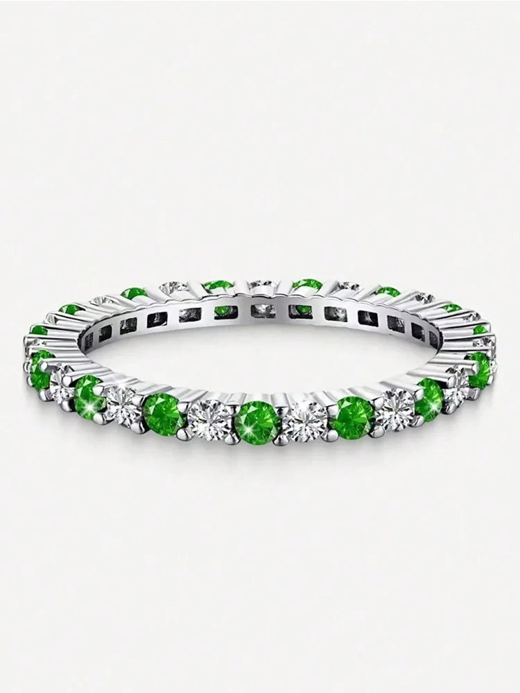 925 Sterling Silver Fashion Shiny Multicolored Full Zircon Stackable Plain Ring For Women Daily Party Personalized Fine Jewelry