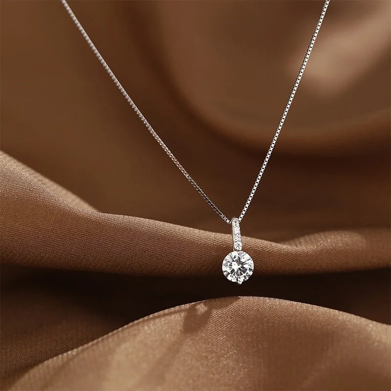 925 Silver Plated Zircon Necklace for Women Elegant Geometric Round Neck Chain Girls Wedding Party Jewelry Gifts e1080