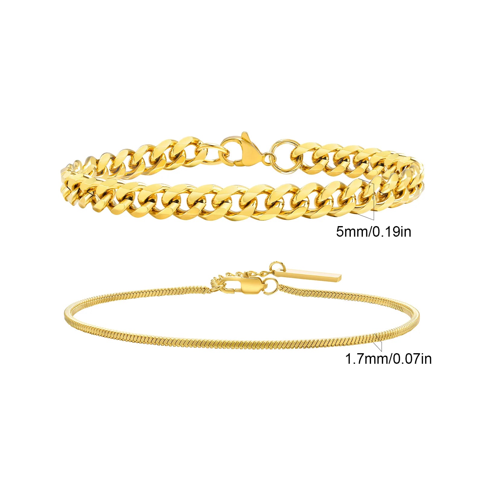 2pcs Men's Chain Bracelets,Stainless Steel Silver Gold Black Color Twist Rope Chain Wristband,Trendy Cuban Link Chains Gift