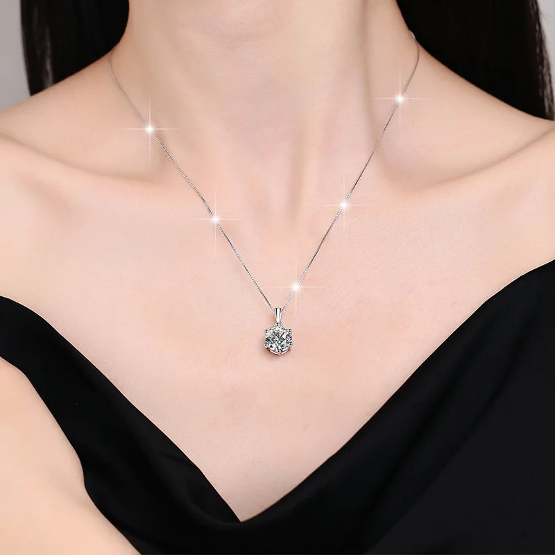 925 Sterling Silver Necklace Pendant Shining 2ct 5A Zircon for Women Wedding Jewelry Engagement Charm Party Gift Fine box chain