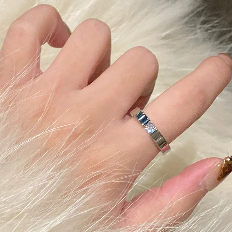 Stainless Steel Rings for Women Minimalist Silver Color Zircon Ring Men Fashion Engagement Wedding Jewelry Gifts Anillos Кол