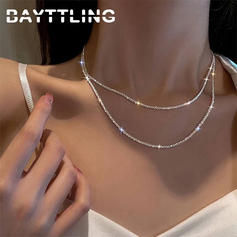 925 Sterling Silver 40-75cm Exquisite Sparkling Necklace Fashion Women Couple Wife Anniversary Gift Jewelry Accessories