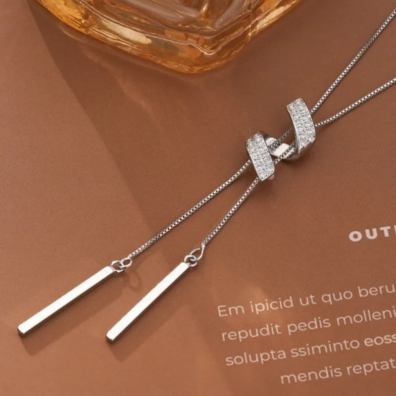 Silver Color Long Tassel Threaded Pendant Necklace for Women Simple Fashion Clavicle Chain Party Jewelry Accessory Gifts