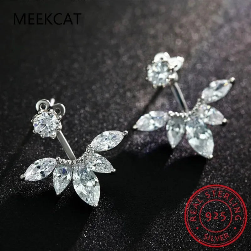 Front Back Double Sided Moissanite Stud Earring Pendientes Plata 925 Sterling Silver Earrings For Women 2 in 1 Ear Jewelry