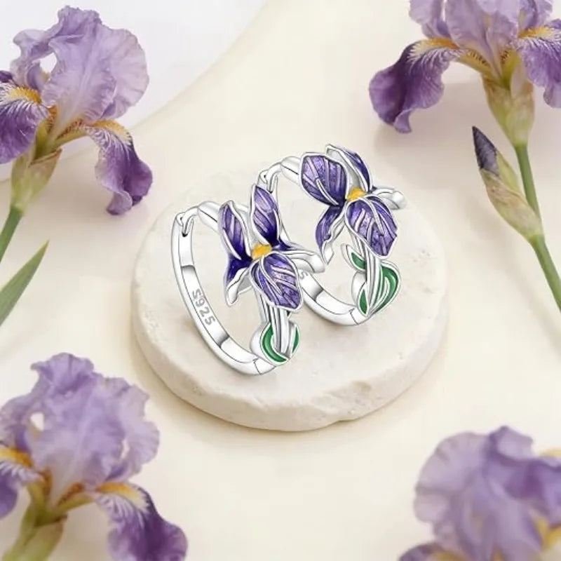 S925 Silver Earrings with Purple Flower