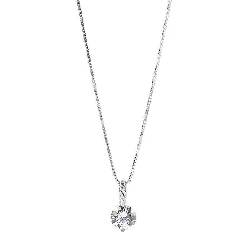 925 Silver Plated Zircon Necklace for Women Elegant Geometric Round Neck Chain Girls Wedding Party Jewelry Gifts e1080