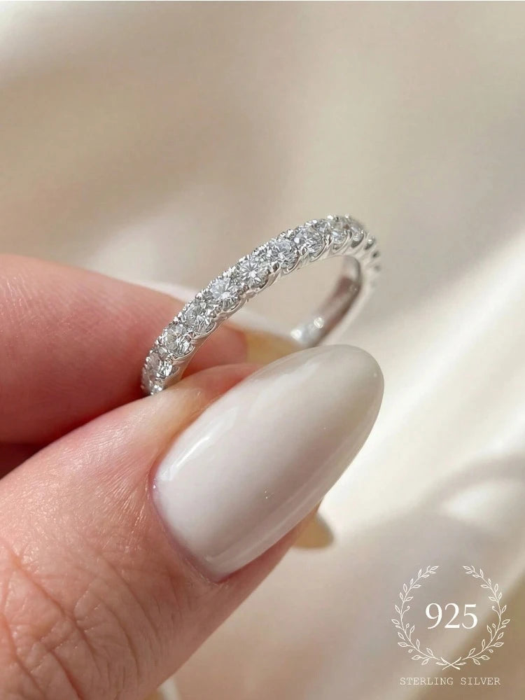 925 Sterling Silver Fashion Shiny Multicolored Full Zircon Stackable Plain Ring For Women Daily Party Personalized Fine Jewelry