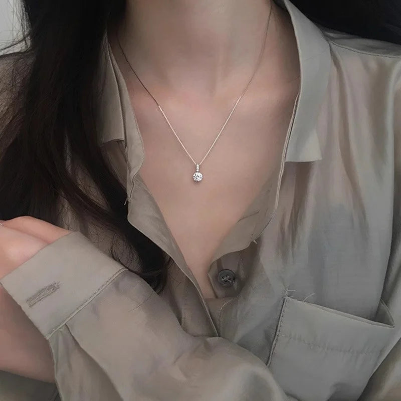 925 Silver Plated Zircon Necklace for Women Elegant Geometric Round Neck Chain Girls Wedding Party Jewelry Gifts e1080
