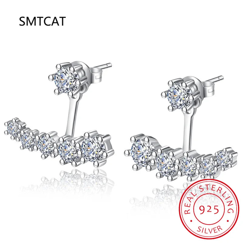 Front Back Double Sided Moissanite Stud Earring Pendientes Plata 925 Sterling Silver Earrings For Women 2 in 1 Ear Jewelry