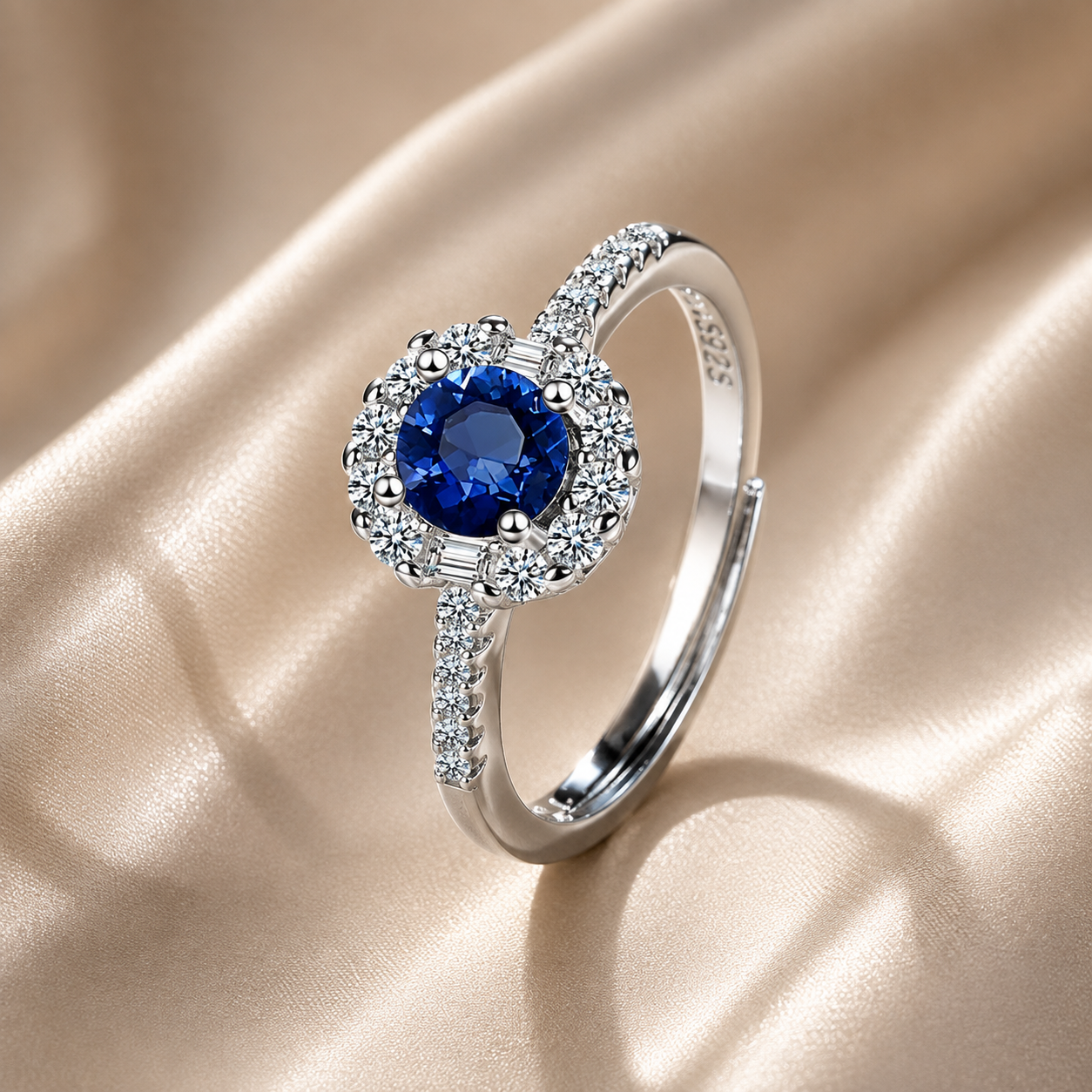 Adjustable S925 silver ring with sapphire crystal